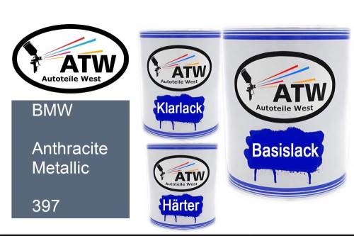 BMW, Anthracite Metallic, 397: 1L Lackdose + 1L Klarlack + 500ml Härter - Set, von ATW Autoteile West.